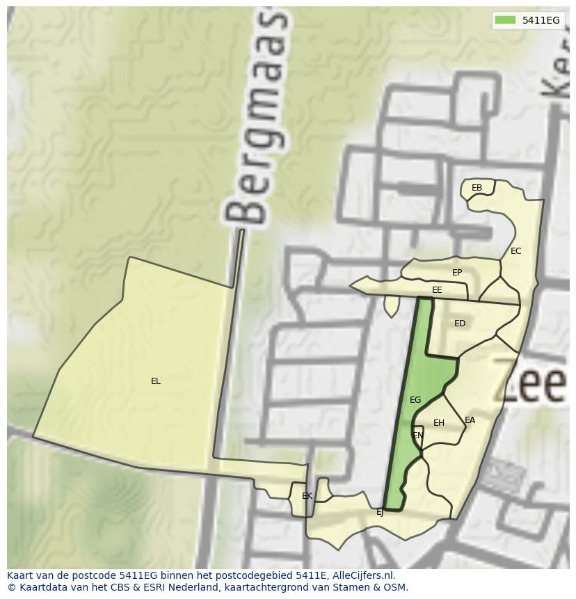 Afbeelding van het postcodegebied 5411 EG op de kaart.