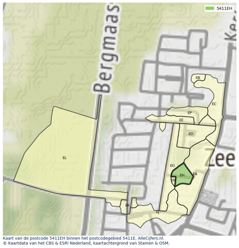 Afbeelding van het postcodegebied 5411 EH op de kaart.