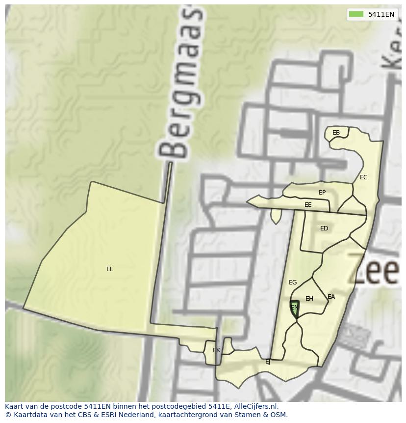 Afbeelding van het postcodegebied 5411 EN op de kaart.