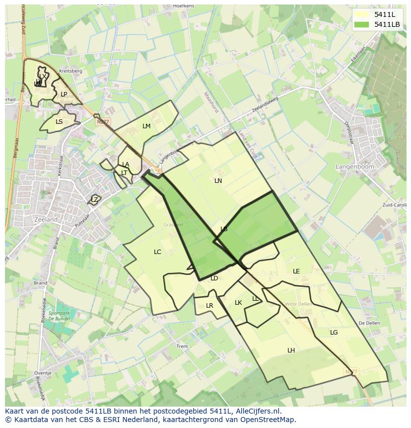 Afbeelding van het postcodegebied 5411 LB op de kaart.