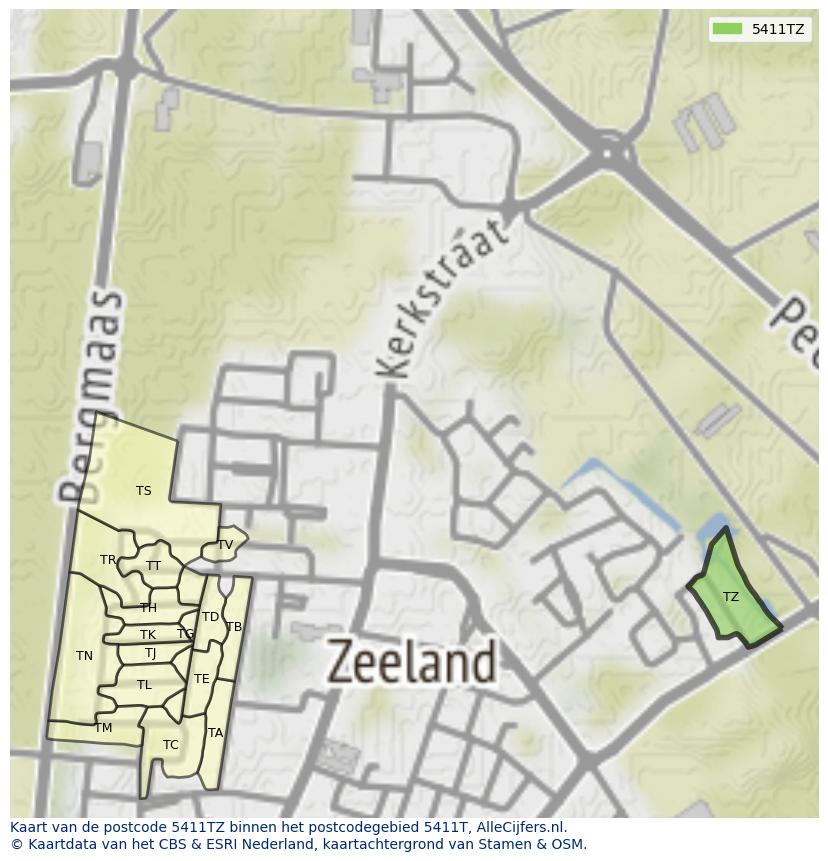Afbeelding van het postcodegebied 5411 TZ op de kaart.