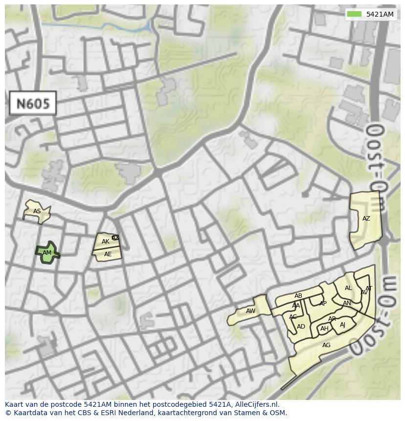 Afbeelding van het postcodegebied 5421 AM op de kaart.