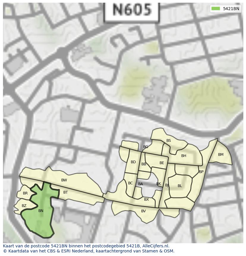 Afbeelding van het postcodegebied 5421 BN op de kaart.