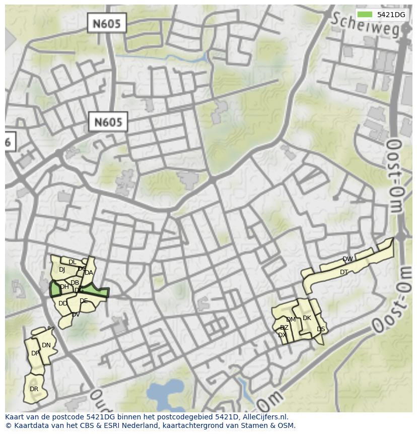 Afbeelding van het postcodegebied 5421 DG op de kaart.