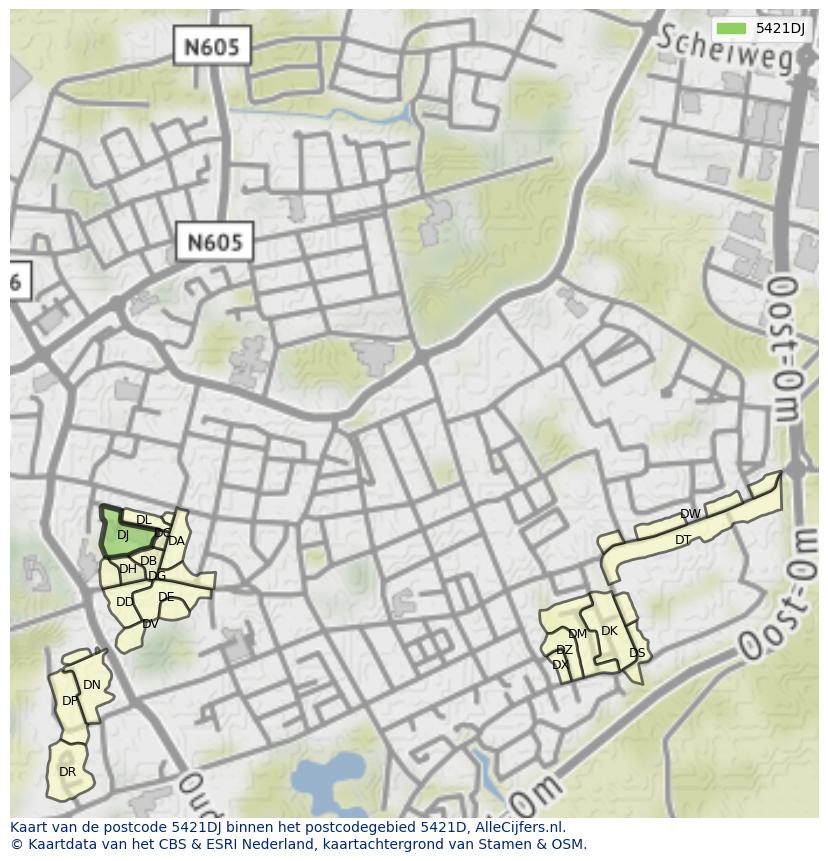 Afbeelding van het postcodegebied 5421 DJ op de kaart.