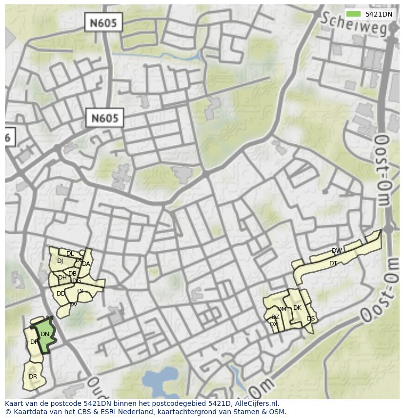Afbeelding van het postcodegebied 5421 DN op de kaart.