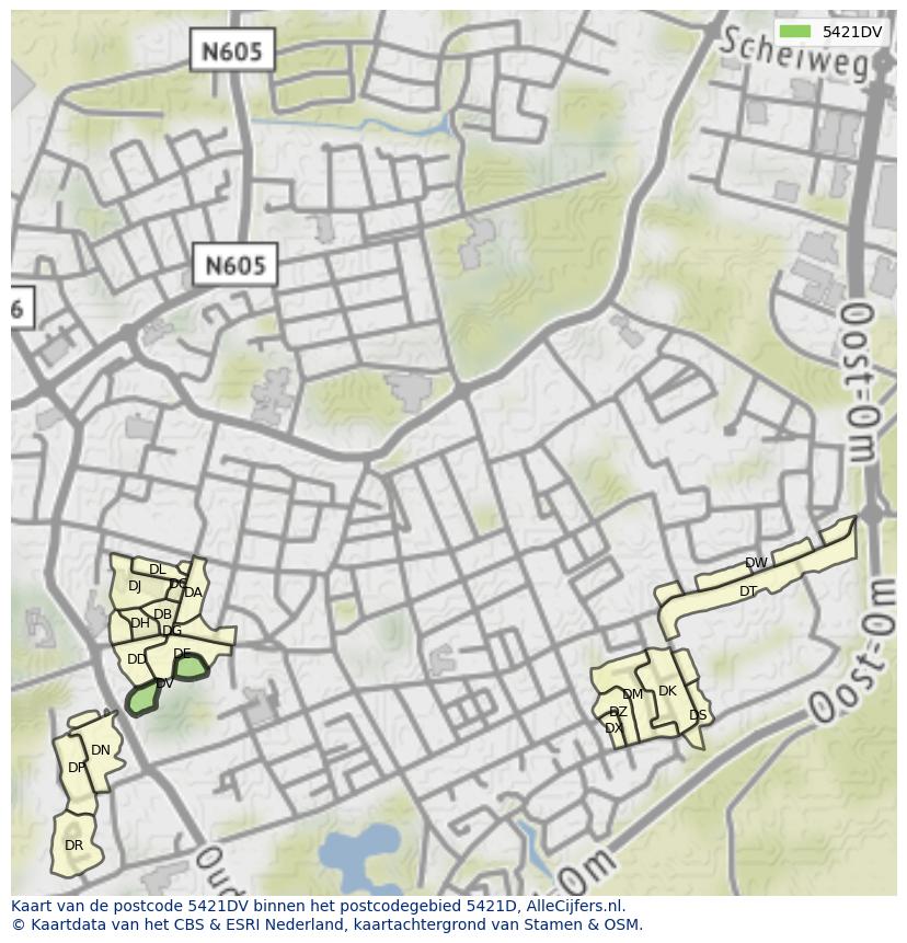 Afbeelding van het postcodegebied 5421 DV op de kaart.