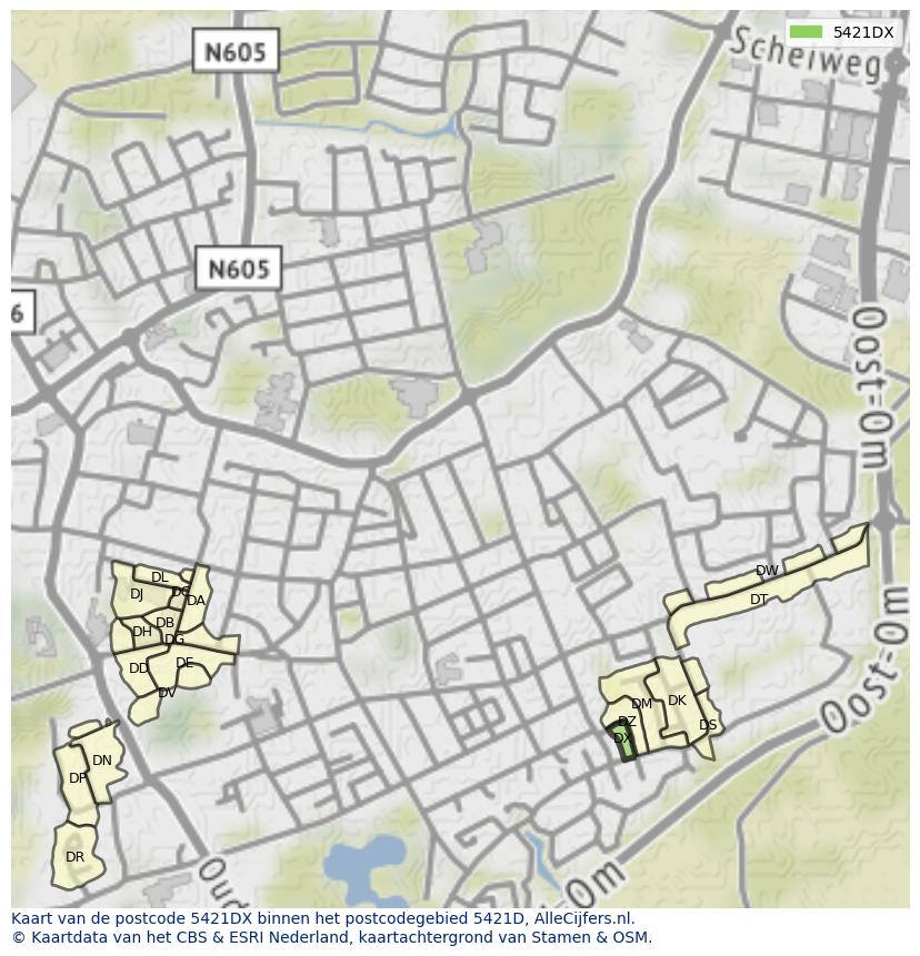 Afbeelding van het postcodegebied 5421 DX op de kaart.