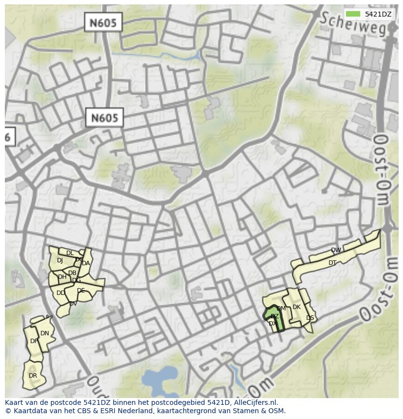 Afbeelding van het postcodegebied 5421 DZ op de kaart.