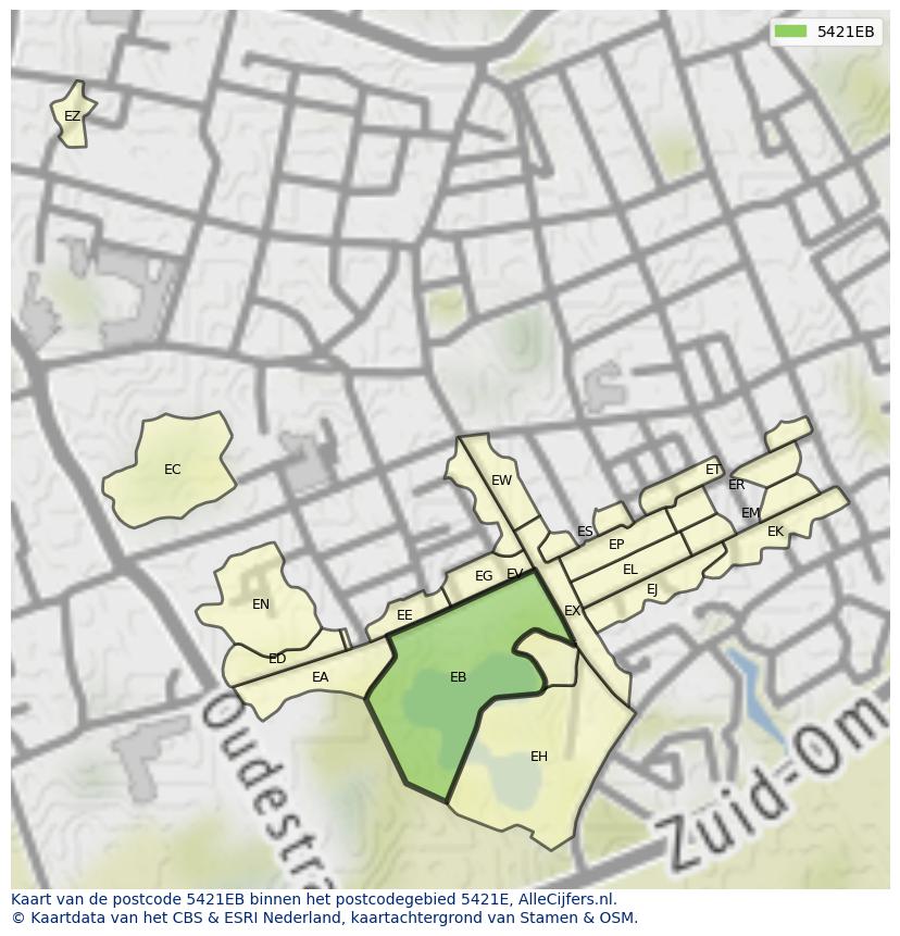 Afbeelding van het postcodegebied 5421 EB op de kaart.