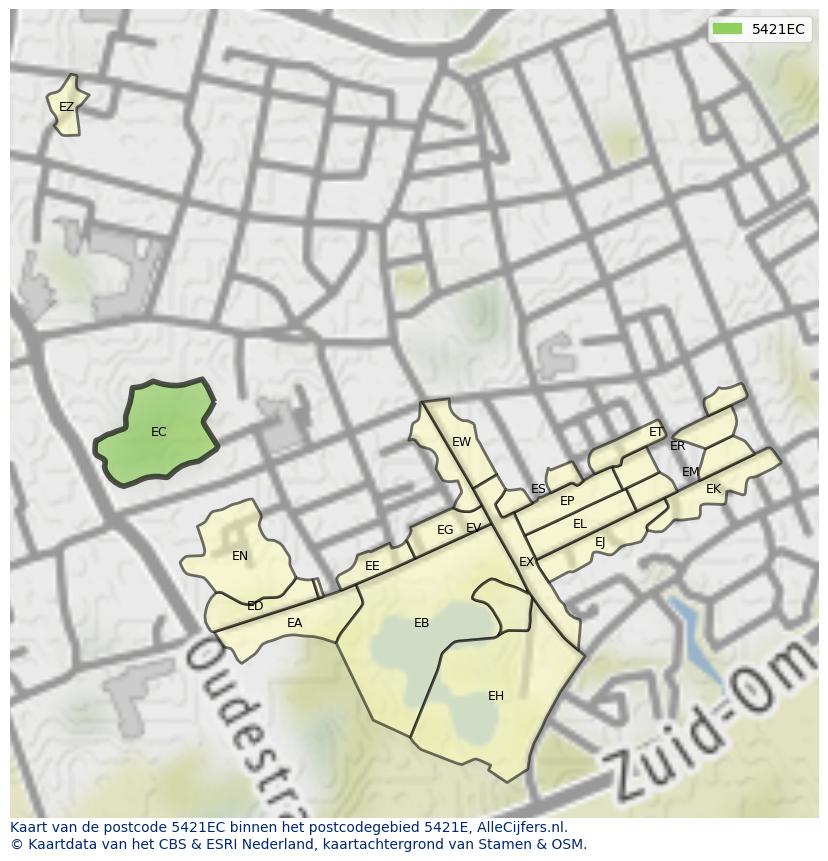 Afbeelding van het postcodegebied 5421 EC op de kaart.