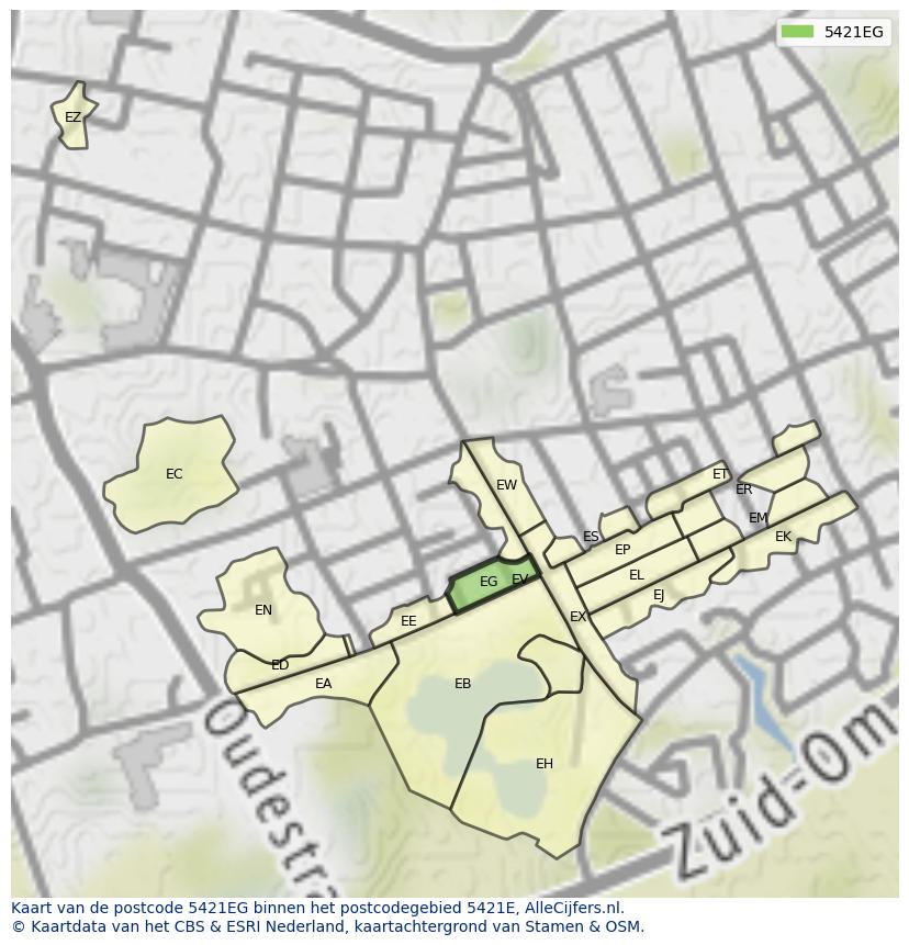 Afbeelding van het postcodegebied 5421 EG op de kaart.