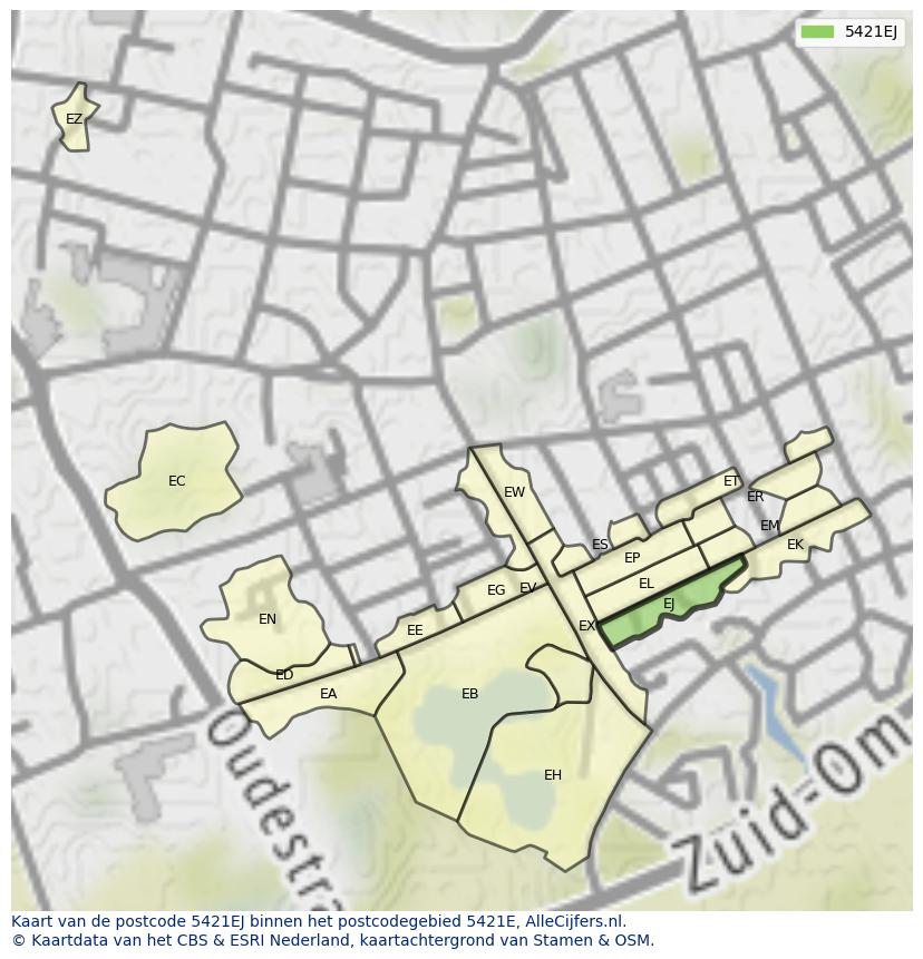 Afbeelding van het postcodegebied 5421 EJ op de kaart.