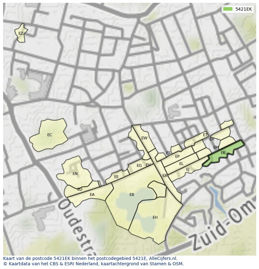 Afbeelding van het postcodegebied 5421 EK op de kaart.