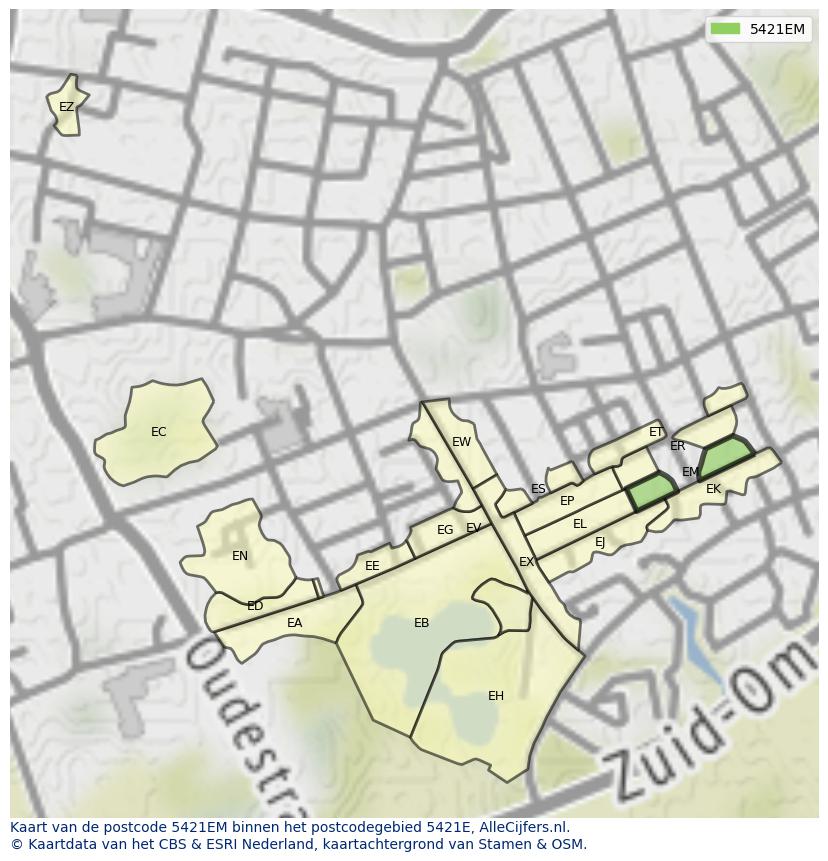 Afbeelding van het postcodegebied 5421 EM op de kaart.