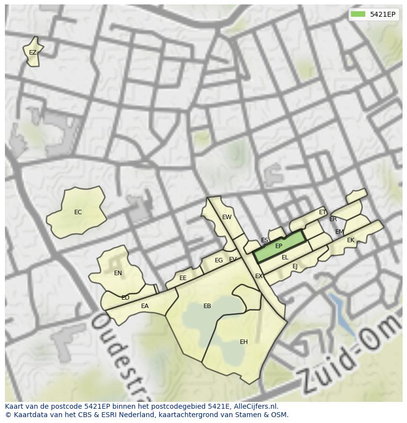 Afbeelding van het postcodegebied 5421 EP op de kaart.