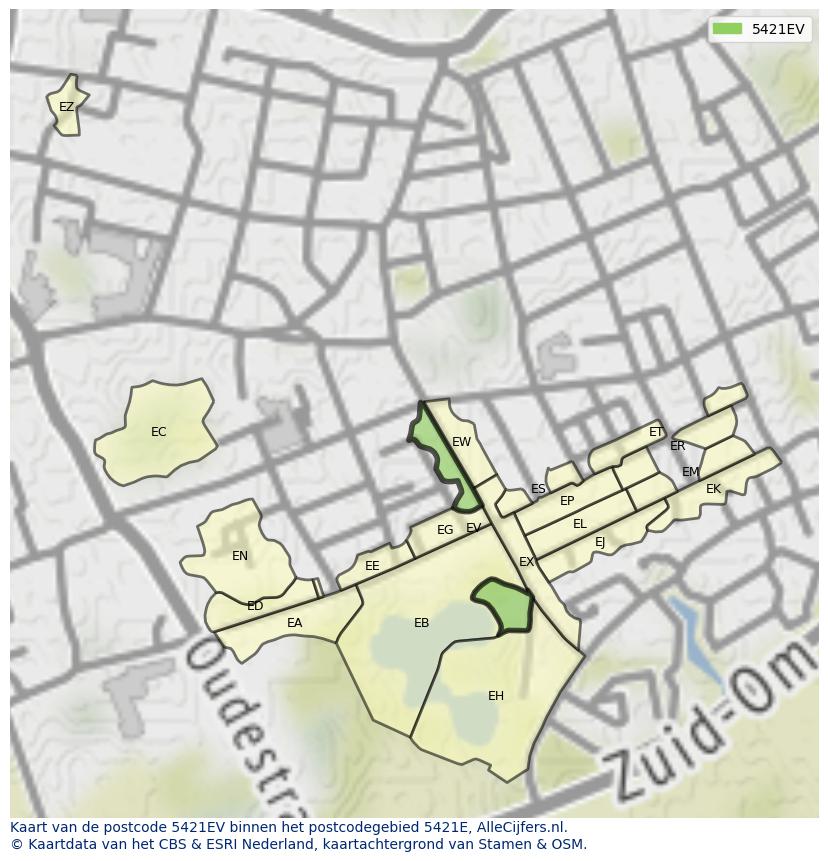 Afbeelding van het postcodegebied 5421 EV op de kaart.