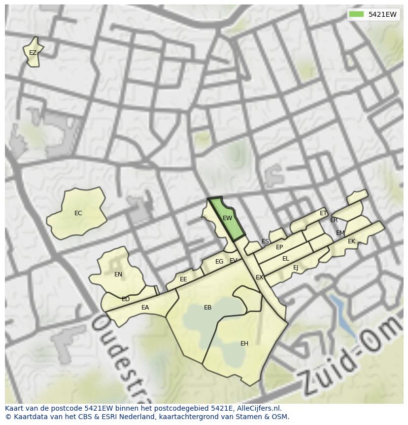 Afbeelding van het postcodegebied 5421 EW op de kaart.