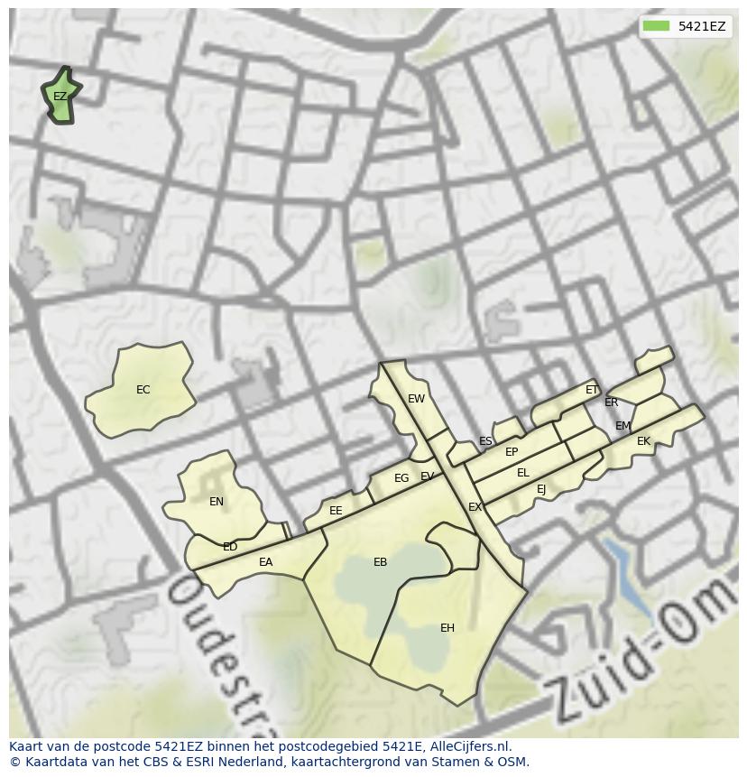 Afbeelding van het postcodegebied 5421 EZ op de kaart.