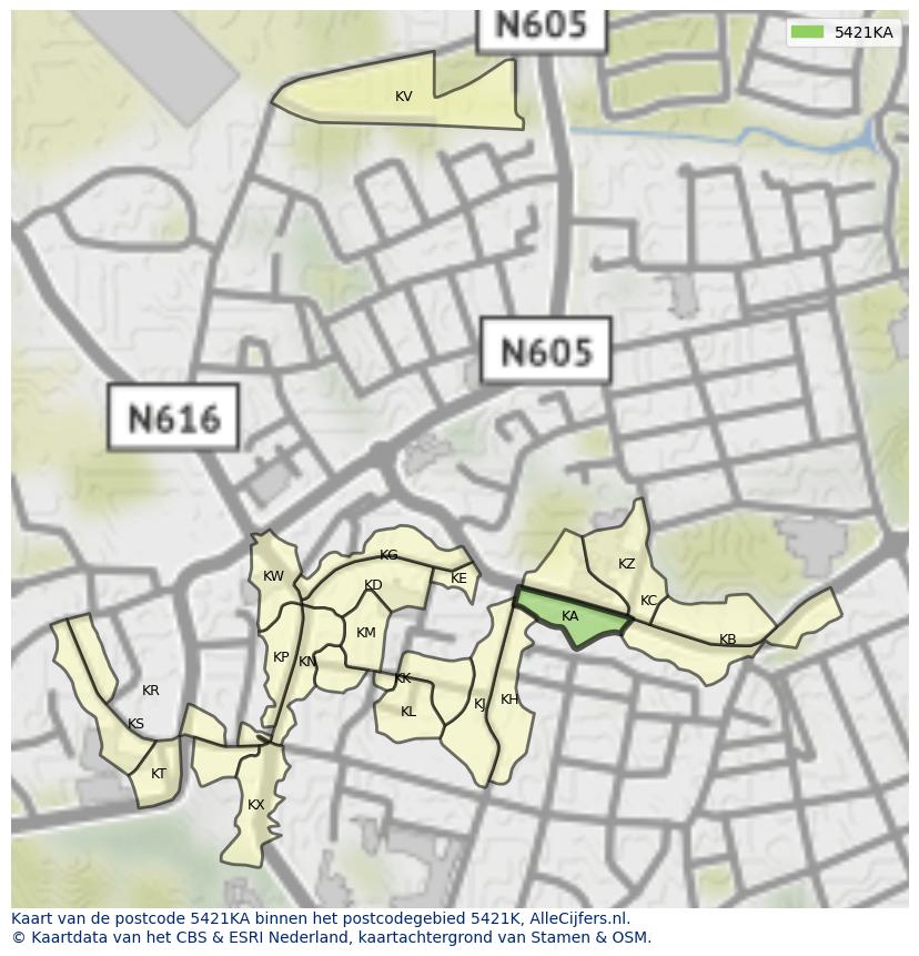 Afbeelding van het postcodegebied 5421 KA op de kaart.