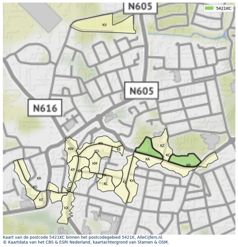Afbeelding van het postcodegebied 5421 KC op de kaart.
