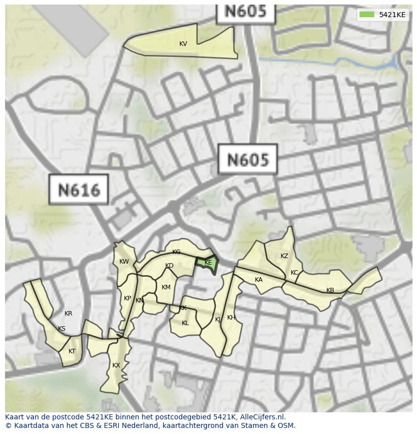 Afbeelding van het postcodegebied 5421 KE op de kaart.