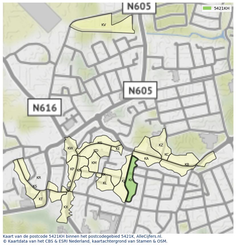 Afbeelding van het postcodegebied 5421 KH op de kaart.