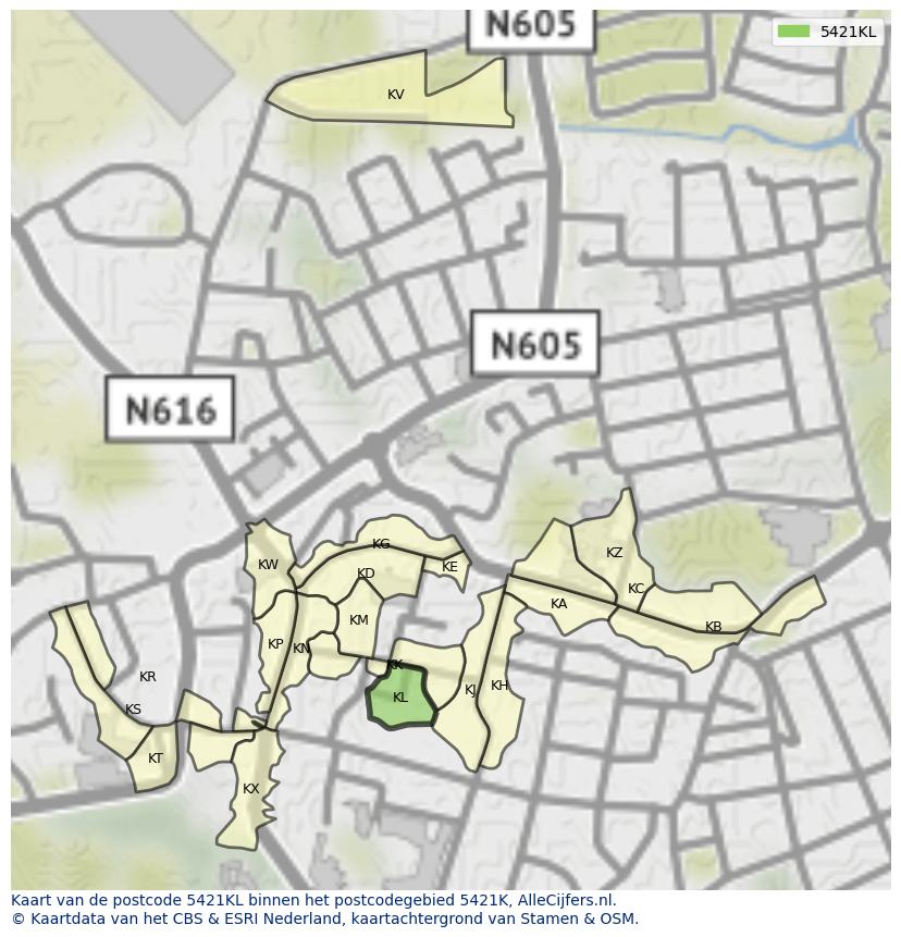 Afbeelding van het postcodegebied 5421 KL op de kaart.