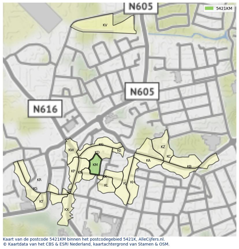 Afbeelding van het postcodegebied 5421 KM op de kaart.