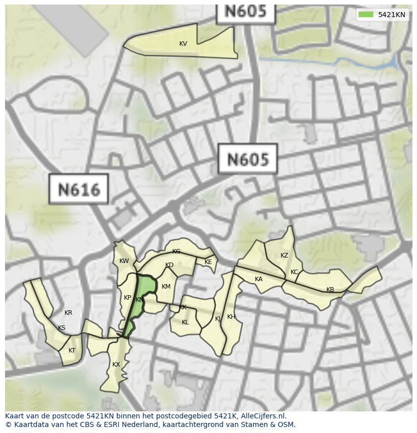 Afbeelding van het postcodegebied 5421 KN op de kaart.