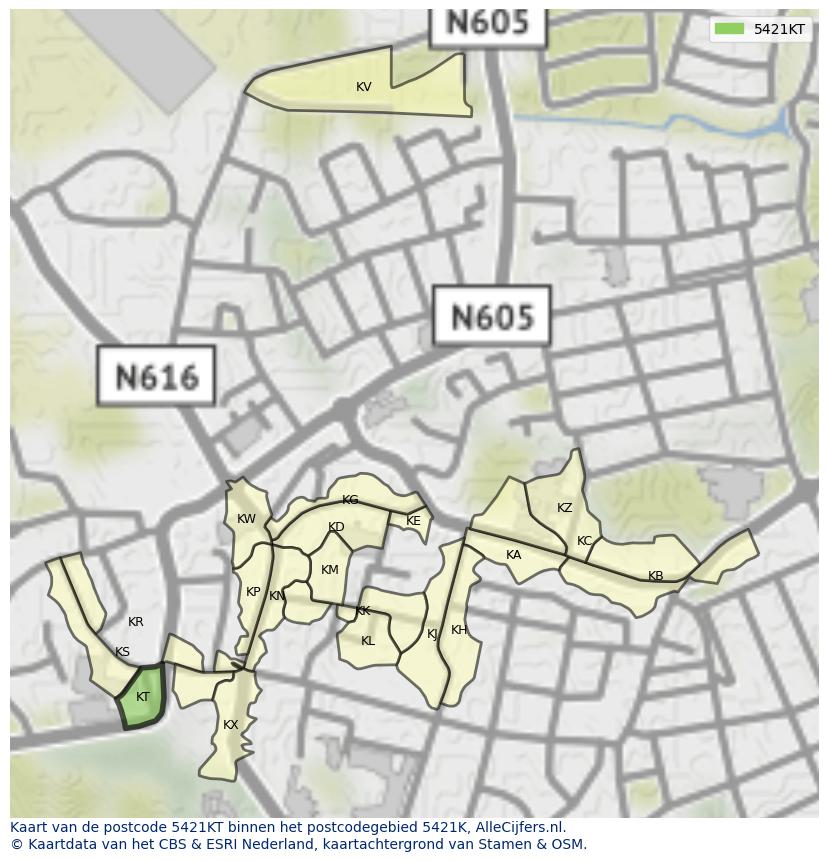 Afbeelding van het postcodegebied 5421 KT op de kaart.