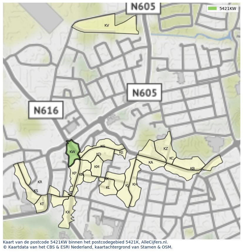 Afbeelding van het postcodegebied 5421 KW op de kaart.