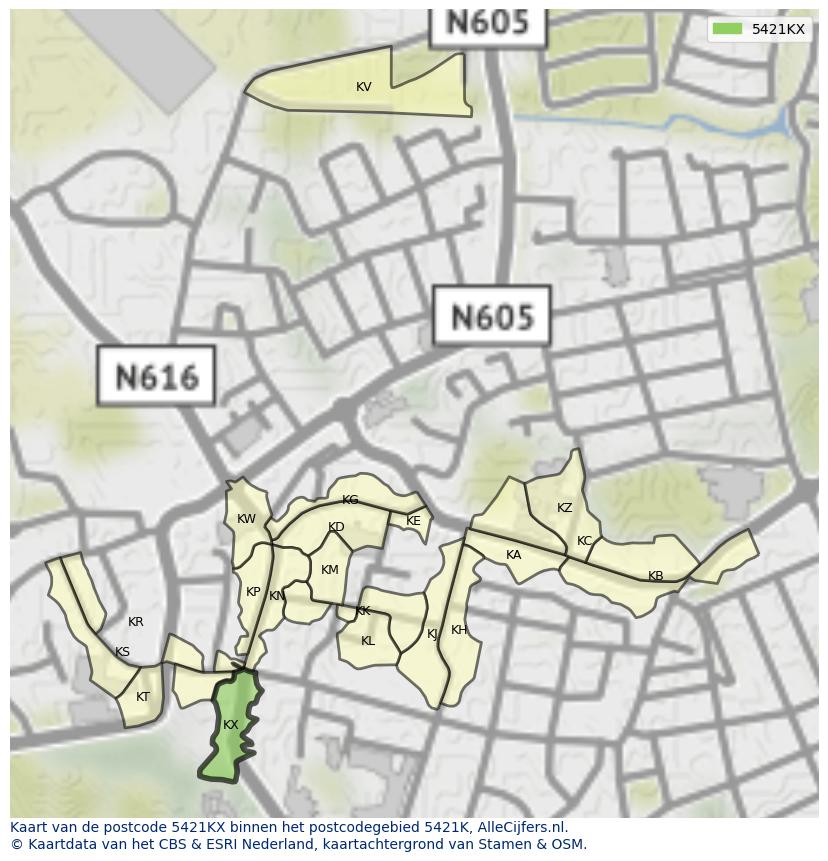 Afbeelding van het postcodegebied 5421 KX op de kaart.