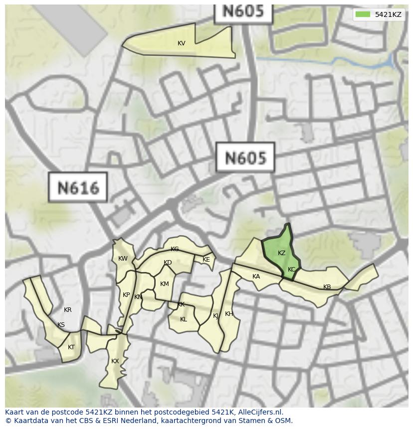 Afbeelding van het postcodegebied 5421 KZ op de kaart.
