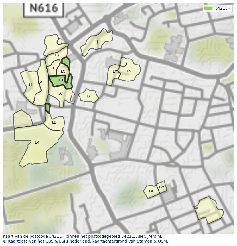 Afbeelding van het postcodegebied 5421 LH op de kaart.