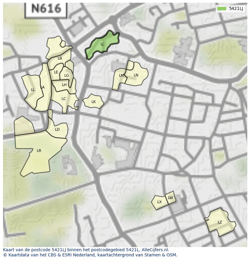 Afbeelding van het postcodegebied 5421 LJ op de kaart.