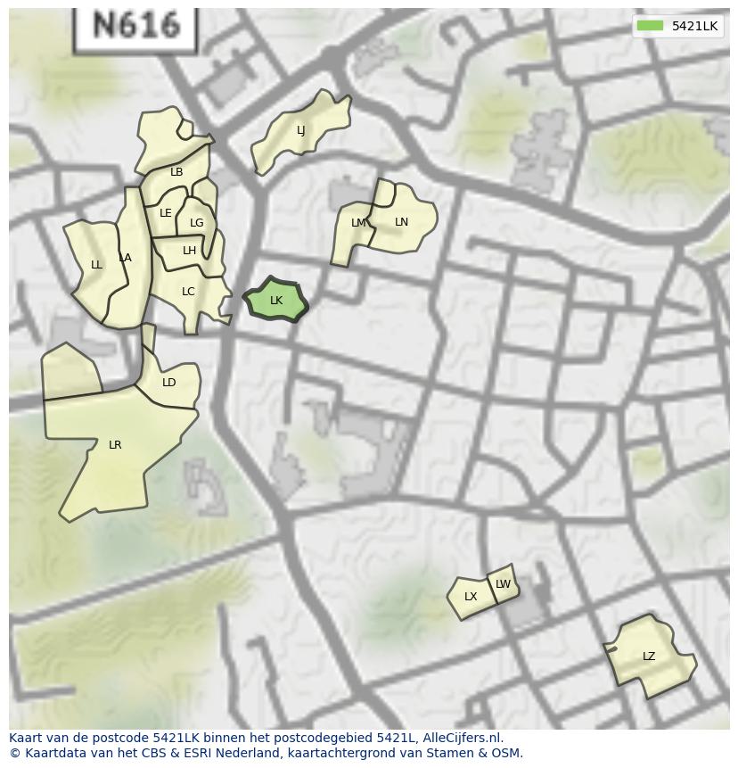 Afbeelding van het postcodegebied 5421 LK op de kaart.