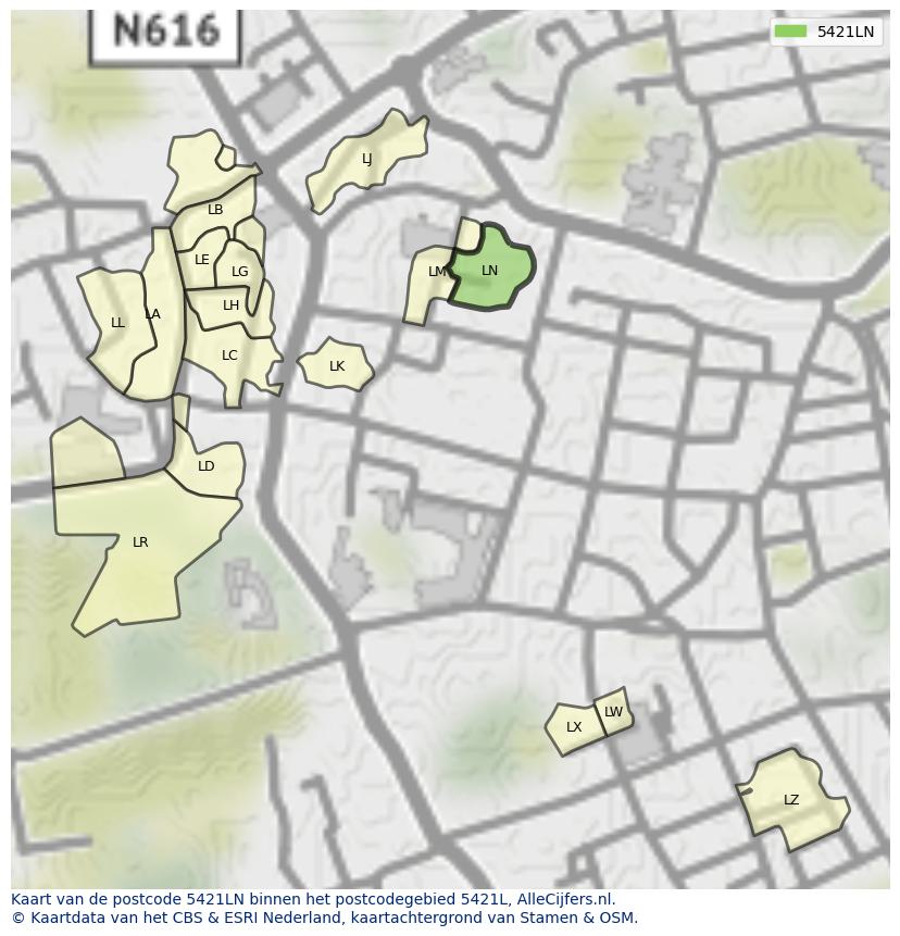 Afbeelding van het postcodegebied 5421 LN op de kaart.
