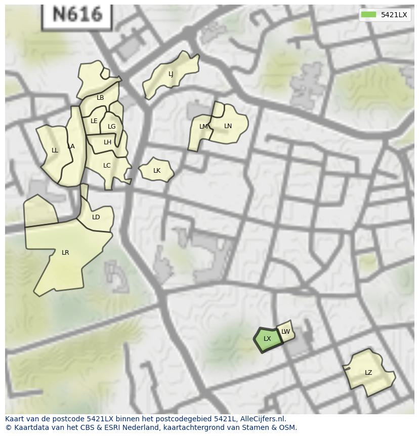 Afbeelding van het postcodegebied 5421 LX op de kaart.