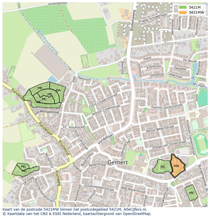 Afbeelding van het postcodegebied 5421 MW op de kaart.