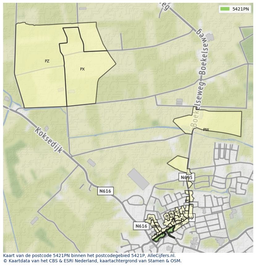Afbeelding van het postcodegebied 5421 PN op de kaart.