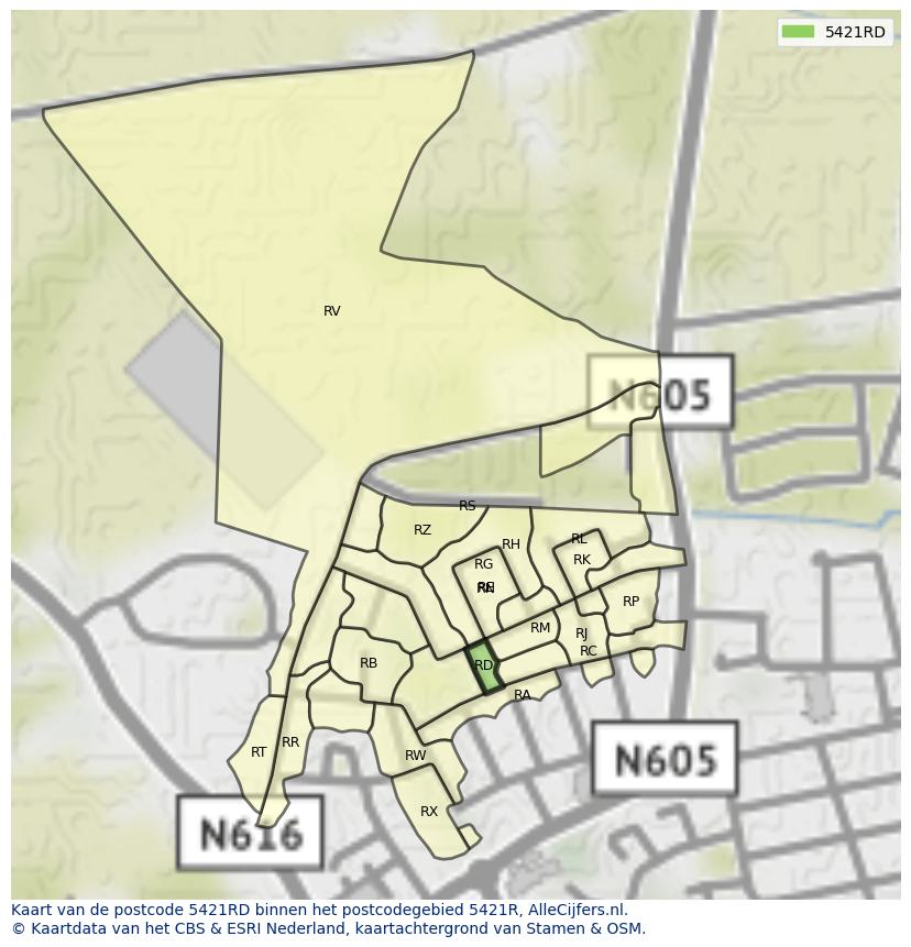 Afbeelding van het postcodegebied 5421 RD op de kaart.