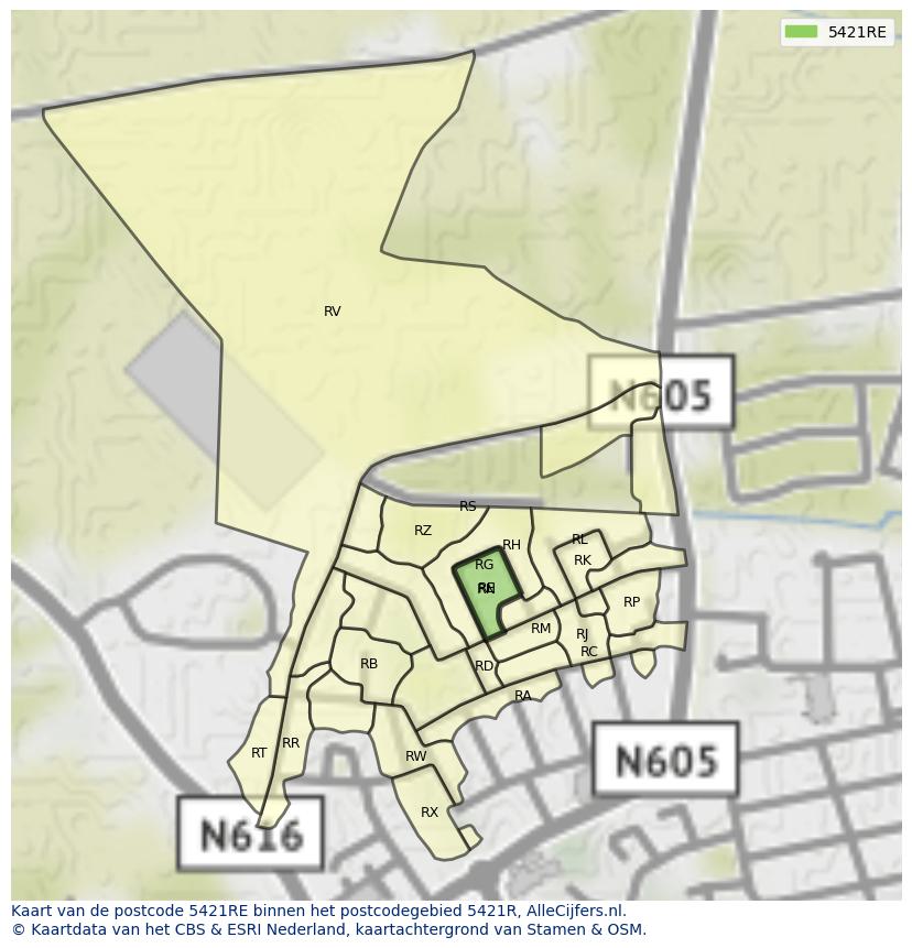 Afbeelding van het postcodegebied 5421 RE op de kaart.