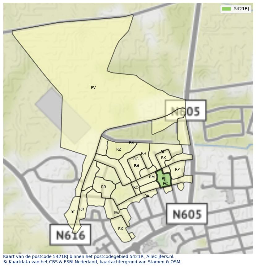 Afbeelding van het postcodegebied 5421 RJ op de kaart.