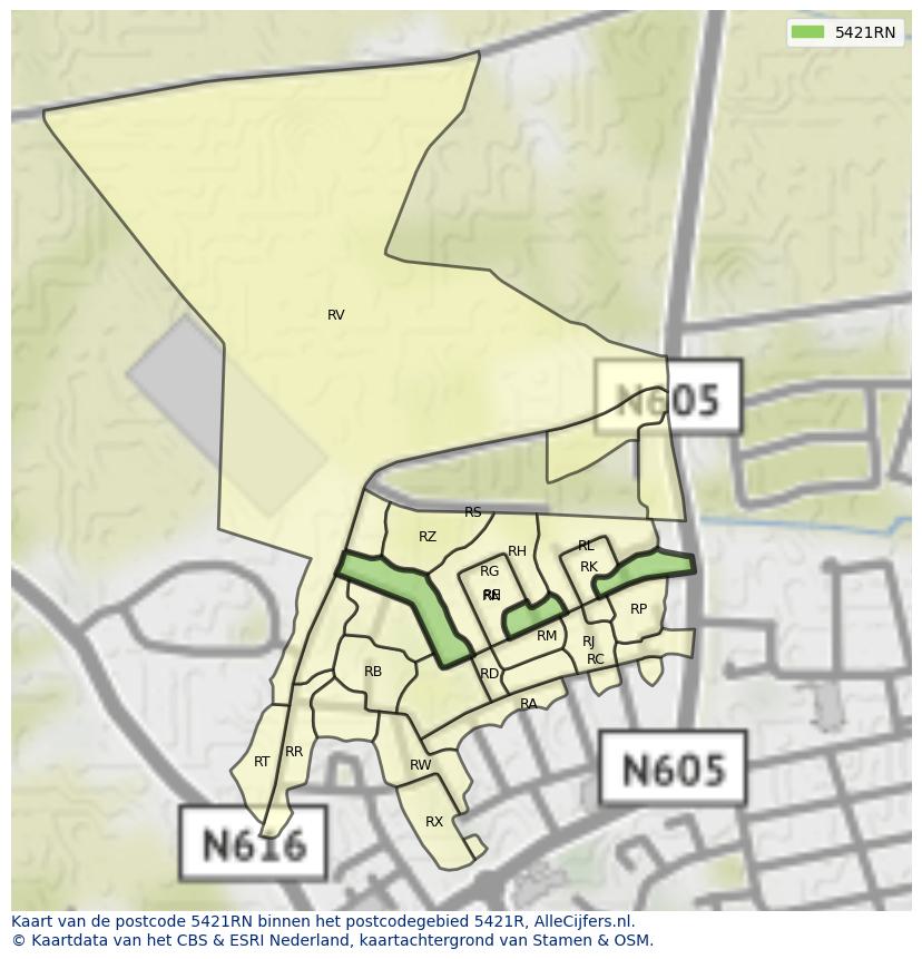 Afbeelding van het postcodegebied 5421 RN op de kaart.