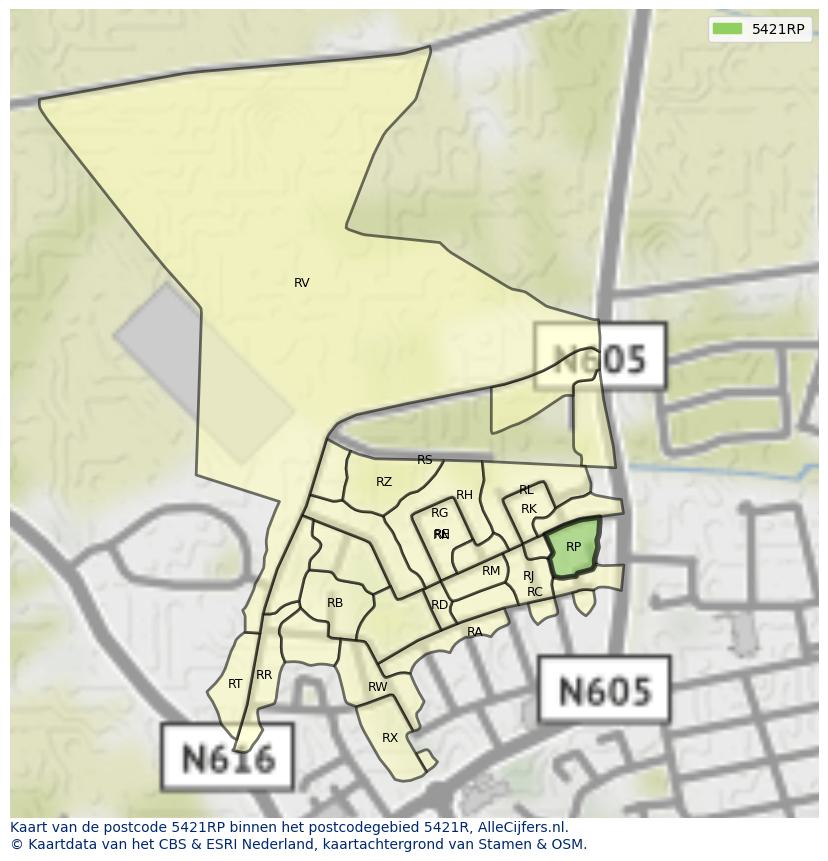 Afbeelding van het postcodegebied 5421 RP op de kaart.