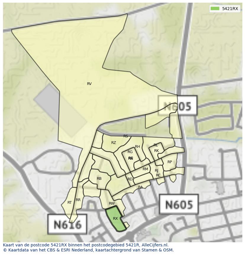Afbeelding van het postcodegebied 5421 RX op de kaart.