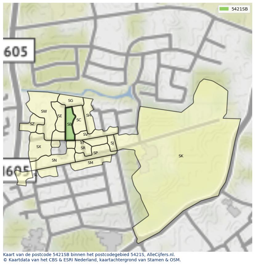 Afbeelding van het postcodegebied 5421 SB op de kaart.