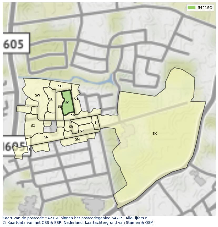 Afbeelding van het postcodegebied 5421 SC op de kaart.