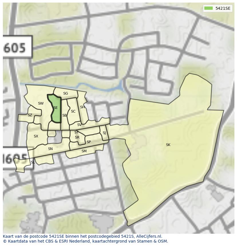 Afbeelding van het postcodegebied 5421 SE op de kaart.